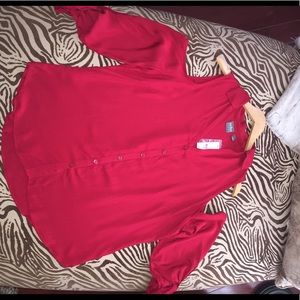 Red Soho shirt with peekaboo shoulders